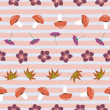 Autumn repeat pattern on striped background Stock Illustration