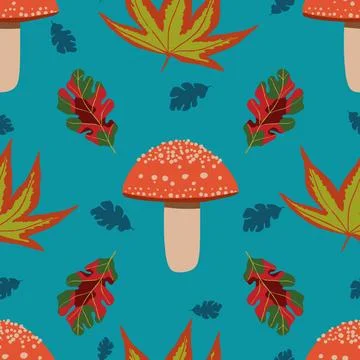 Autumn repeat vector pattern design on blue Stock Illustration