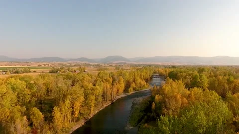 Autumn river drone Stock Footage 140484063