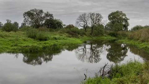 Autumn river landscape, time-lapse 4K Stock Footage