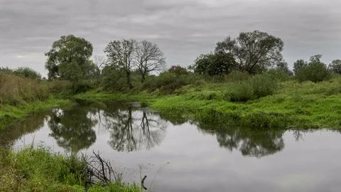 Autumn river landscape, time-lapse 4K Stock Footage