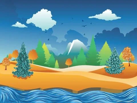 Autumn river scene イラスト素材