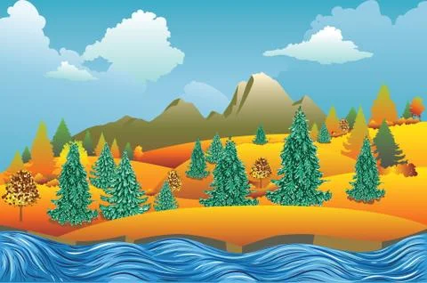 Autumn river scene Illustrazione stock