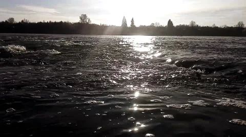 Autumn river in the sky and the sun Stock Footage 56772580