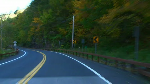 Autumn Road Driving Leaves 01 Stock Footage