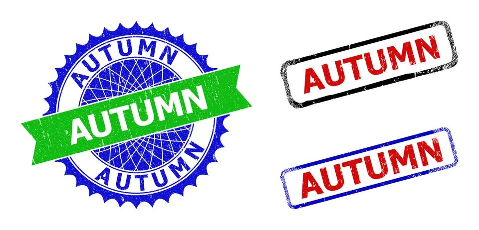 AUTUMN Rosette and Rectangle Bicolor Badges with Rubber Styles Stock Illustration