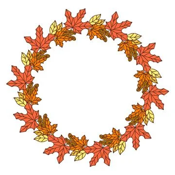 Autumn round frame made of fallen leaves. Banner template, postcard with pl.. Stock Illustration