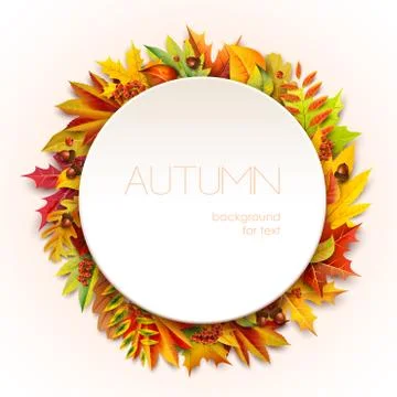 Autumn round frame for your text decorated with foliage Stock Illustration