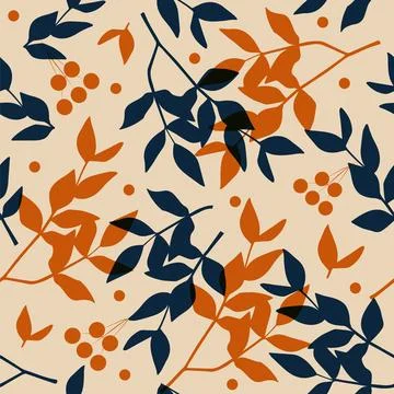 Autumn rowan leaves pattern. Falling leaf and berries seamless background Illustrazione stock