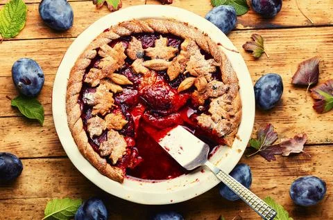 Autumn rustic plum cake Stock Photos
