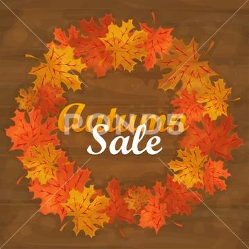 Autumn sale text banner with colorful seasonal fall leaves for shopping discount Stock Illustration