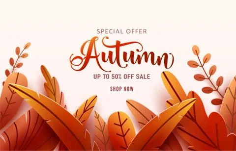 Autumn sale vector background. Fall frame and text offer sign. Red, orange Illustrazione stock