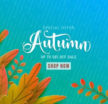 Autumn sale vector background. Fall floral design, text offer discount sign. Red Stock Illustration