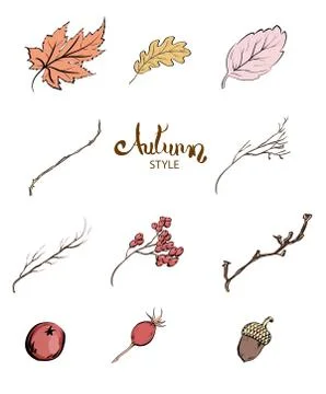 Autumn scrap set, vector elements Stock Illustration