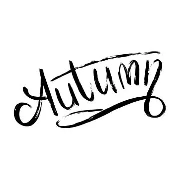 Autumn script hand lettering in black isolated on white background Illustrazione stock