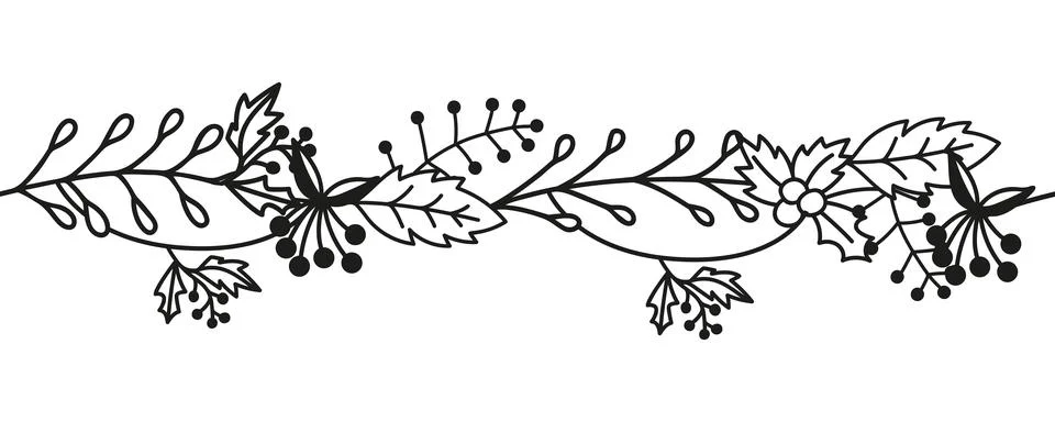 Autumn seamless brush with floral elements, leaves, flowers, twigs. Doodle .. Stock Illustration