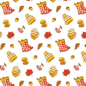 Autumn seamless cozy pattern in warm colors. 스톡 일러스트