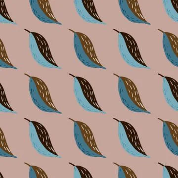 Autumn seamless doodle pattern with leaf simple silhouettes. Brown and blue c Illustrazione stock