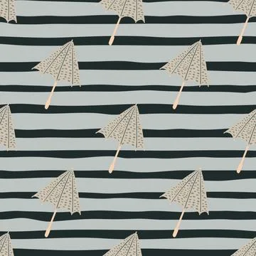 Autumn seamless doodle pattern with umbrella simple sihouettes. Black and gre Stock Illustration