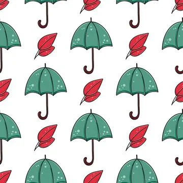 Autumn seamless fall pattern with umbrellas and leaves 스톡 일러스트