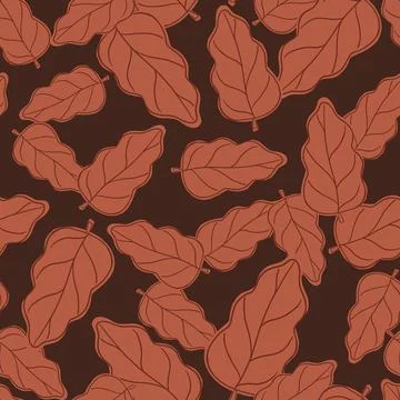 Autumn seamless foliage botany pattern with random oak leaf ornament. Maroon  Stock Illustration