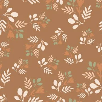 Autumn seamless folk pattern with white and green colored leaves and flowers. Stock Illustration