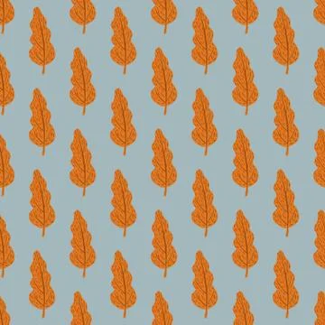 Autumn seamless leaves pattern with orange fall silhouettes. Blue pastel back Stock Illustration