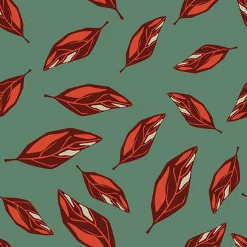Autumn seamless nature pattern with falling foliage print. Maroon leaves on p Stock Illustration