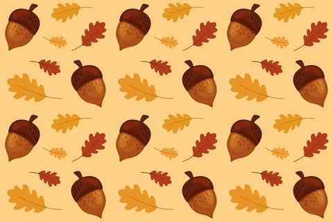 Autumn seamless pattern of acorn and leaves. Stock Illustration