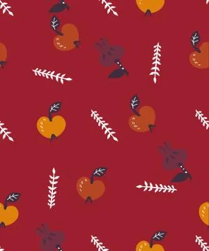Autumn seamless pattern with apples and pomegranate fruits vector illustratio Stock Illustration