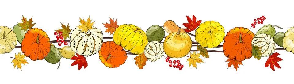 Autumn seamless pattern of autumn elements isolated on white background. Stock Illustration