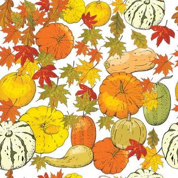 Autumn seamless pattern of autumn elements isolated on white background. Illustrazione stock