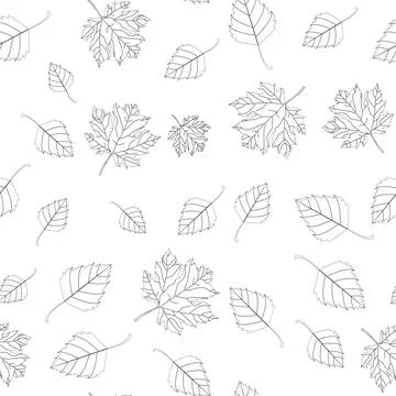 Autumn seamless pattern of autumn maple and birch leaves on a transparent 스톡 일러스트