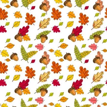 Autumn Seamless Pattern Background Colorful Leaves Ornament Fall Season Stock Illustration