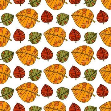 Autumn Seamless Pattern Background Colorful Leaves Ornament Fall Season Illustrazione stock