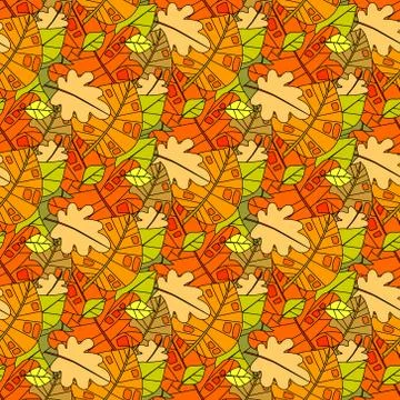 Autumn Seamless Pattern Background Colorful Leaves Ornament Fall Season Stock Illustration