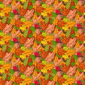 Autumn Seamless Pattern Background Colorful Leaves Ornament Fall Season イラスト素材