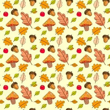 Autumn Seamless Pattern Background Colorful Leaves Ornament Fall Season Illustrazione stock