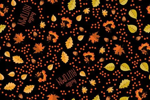 Autumn seamless pattern background with falling leaves. Vector Illustration Stock Illustration