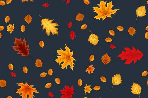Autumn seamless pattern background with falling leaves. Illustration 스톡 일러스트
