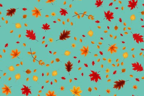 Autumn seamless pattern background with falling leaves. Illustration Stock Illustration