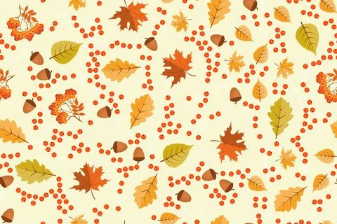 Autumn seamless pattern background with falling leaves. Illustration Illustrazione stock