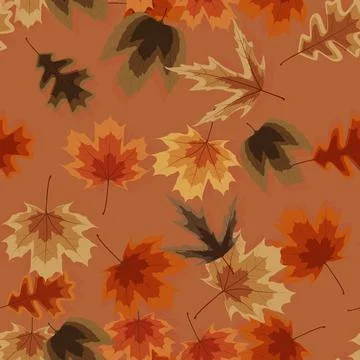 Autumn seamless pattern background with falling leaves. Illustration Illustrazione stock