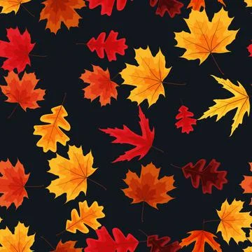 Autumn seamless pattern background with falling leaves. Illustration . Illustrazione stock