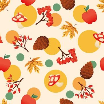 Autumn seamless pattern background with mushrooms and nuts icon Vector Stock Illustration