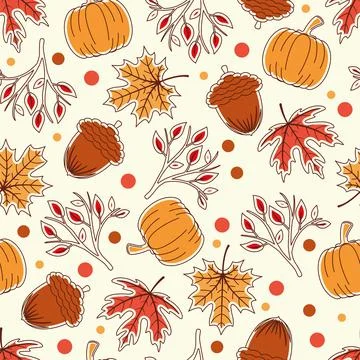 Autumn seamless pattern background with pumpkins and leaves stickers Vector Stock Illustration