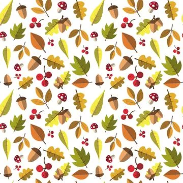 Autumn Seamless Pattern Background Yellow Leaves Ornament Fall Season Stock Illustration