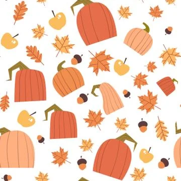 Autumn Seamless Pattern Background Yellow Leaves And Pumpkins Ornament Fall Illustrazione stock