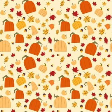 Autumn Seamless Pattern Background Yellow Oak Leaves And Pumpkins Ornament Fall Illustrazione stock