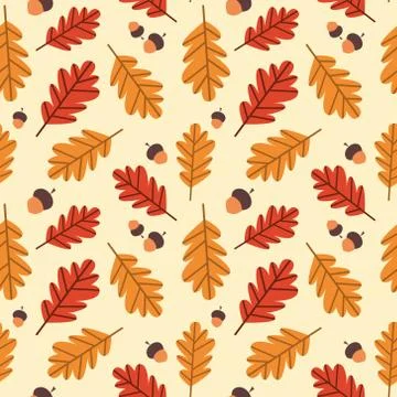 Autumn Seamless Pattern Background Yellow Oak Leaves Ornament Fall Season Stock Illustration